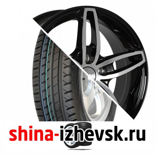 Колесо в сборе Viatti Strada (V-130) 215/55 R17 V 94 + СКАД Турин 7xR17 5×114.3 ET45 DIA60.1 Черный глянцевый с полированной лицевой поверхностью в Ижевске